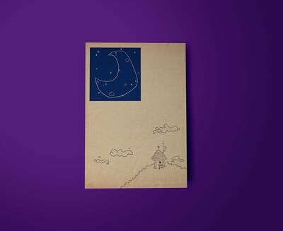 دفتر یادداشت با طرح خانه فانتزی و ماه