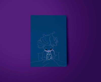 دفتر یادداشت آبی فانتزی با طرح پسر بچه و ستاره های رنگی