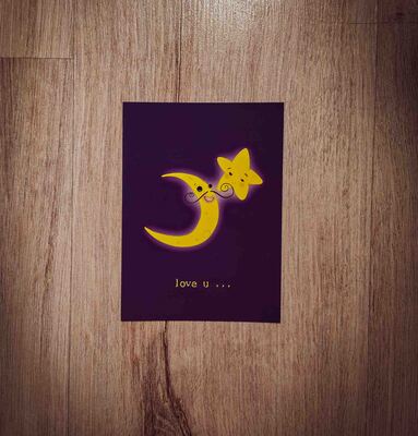 کارت پستال با تصویرسازی ماه و ستاره