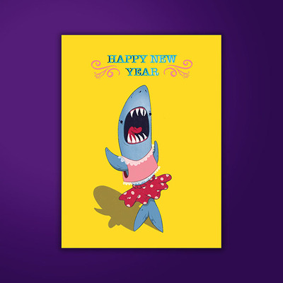 shark,happy new year,postal card,postcard