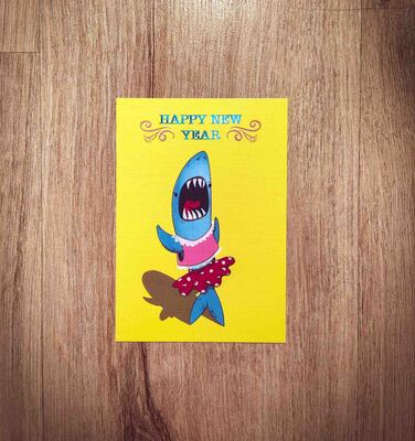 shark,happy new year,postal card,postcard