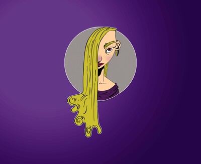 استیکر لپ تاپ تصویرسازی دختر با موهای طلایی بلند