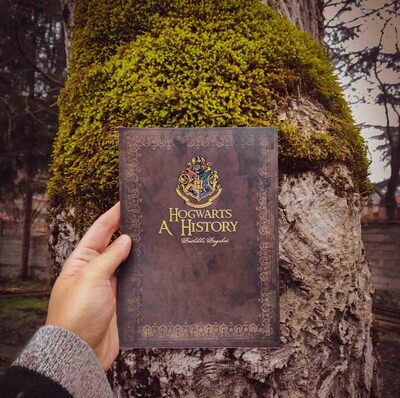 دفتر یادداشت با طرح کتاب تاریخ هاگوارتز در جنگل