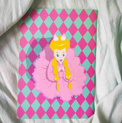 دفتر یادداشت با طرح دختر مو طلایی و رنگ های صورتی و سبز