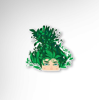 استیکر لپ تاپ دختر با برگ روی سر