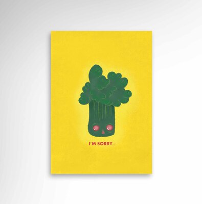 کارت پستال زرد با طرح بروکلی 